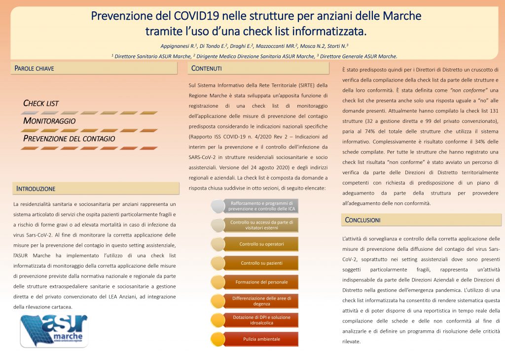 Appignanesi – Prevenzione del COVID19 nelle strutture per anziani delle Marche  tramite l’uso d’una check list informatizzata